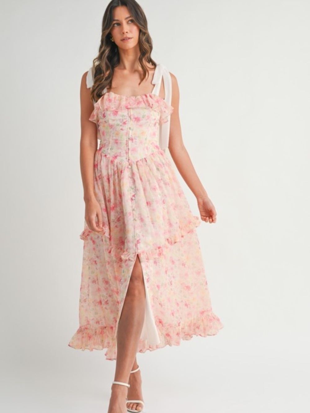 Floral Printed Shoulder Strap Midi Dress